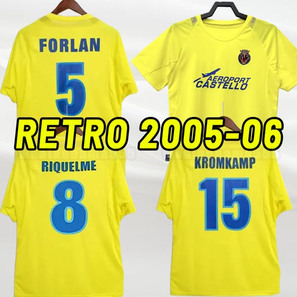 

2005 2006 retro villarreal soccer jersey roger forlan tacchinardi cazorla riquelme kromkamp figueroa 05 06 classic vintage football shirt, Black;yellow