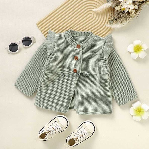 

pullover autumn winter girl children solid ruffle warm sweater baby knitting cardigan casual coat kid infant fashion knitted jacket hkd2307, Blue