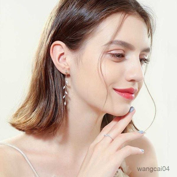 

charm new silver color needle willow leaf clip earrings fashion jewelry temperament simple long tassel earrings for women gift r230719, Golden