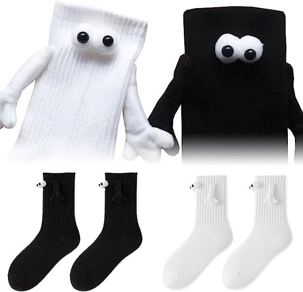 

holding hands socks, couple magnetic hand socks, mid tube funny hand in socks, novelty 3d doll cute gifts socks for women men, Black;white