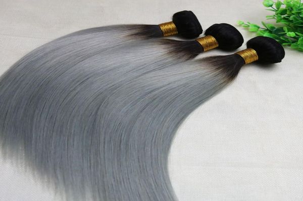 

ombre grey human hair weave straight brazilian viegin hair bundles two tone color gray hair bundles 7623583, Black