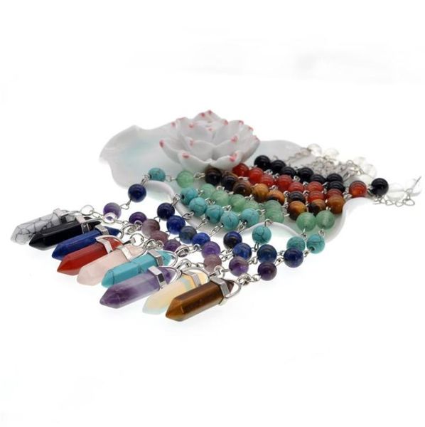 

2021 chakra reiki healing pendulums natural stones pendant amulet crystal meditation hexagonal pendulum for men women6529061, Silver