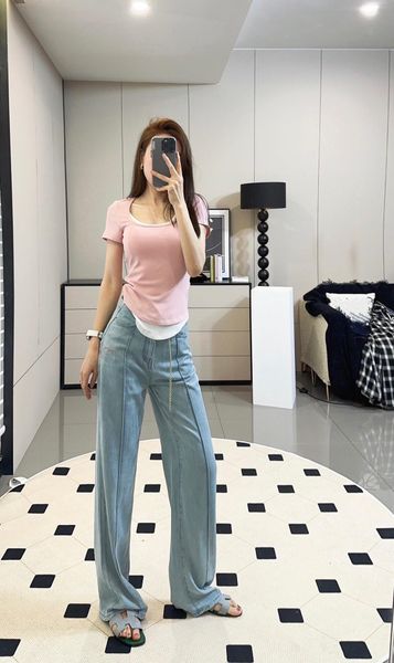 

2023 women's jeans high-waisted designer straight-through wide leg pants show thin women casual pants size s-l k4, Blue