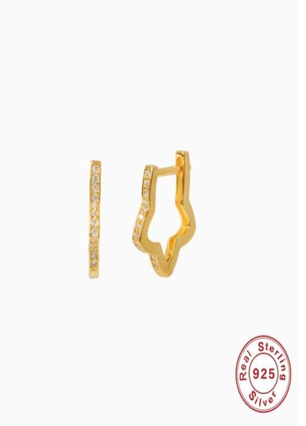 

aide 925 sterling silver fine jewelry hoop earrings bling star zircon korean pendientes engagement anniversary gift huggie4527304, Golden;silver