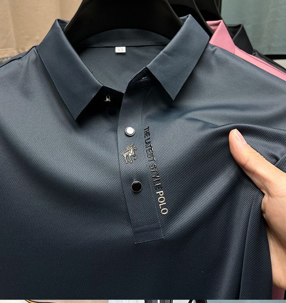 

mens polos summer business high end solid color quality short sleeve polo shirt collar fashion casual traceless printing 230718, White;black