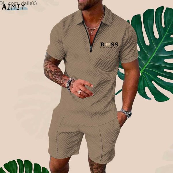 

men's tracksuits men's casual suit street clothing 3d digital printing short sleeved polo shirt+summer suit sweatshirt men's, Gray