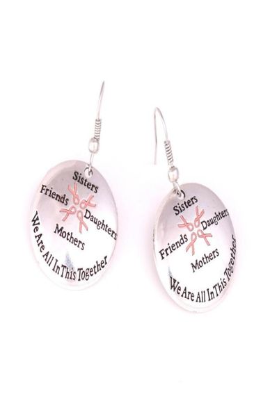 

breast cancer awareness pink ribbon sisters friends daughters mothers we are in this together charm pendent earring for woman gift6640004, Golden