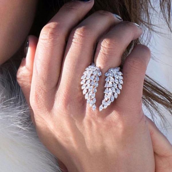 

angel wings ring 925 sterling silver marquise cut 5a cz stone statement engagement wedding band rings for women party jewelry1715078, Slivery;golden
