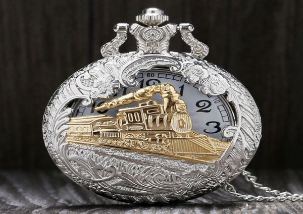 

vintage charming train carved openable hollow steampunk pocket watch men steampunk necklace pendant quartz watch ps05795676512, Slivery;golden