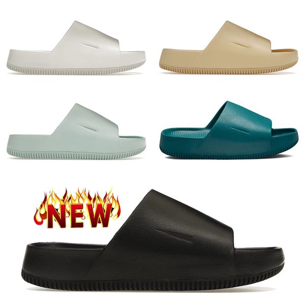 

calm slides sandals designer women men slide slippers flat mules platform rubber slipper sliders shoes seasame geode teal sail white jade ic, Black