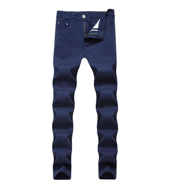 

new men jeans skinny denim straight casual jeans many pure color straight pants mid waist 956604, Blue