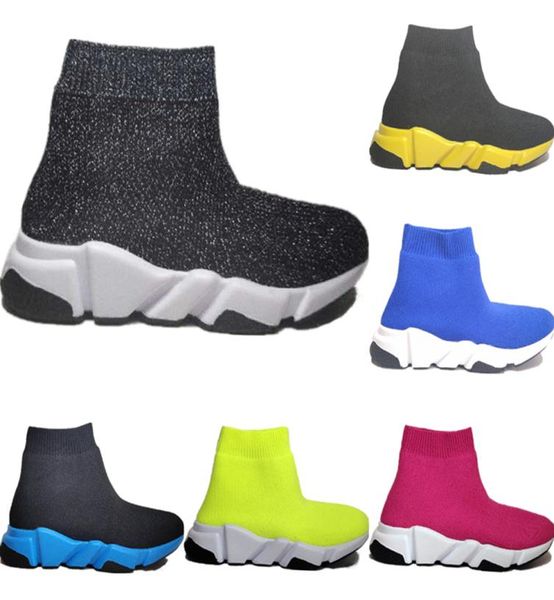 

2020 stretch knit kids high breathable casual socks shoe originals speed antiskid rubber kid training sneakers4542412, Black