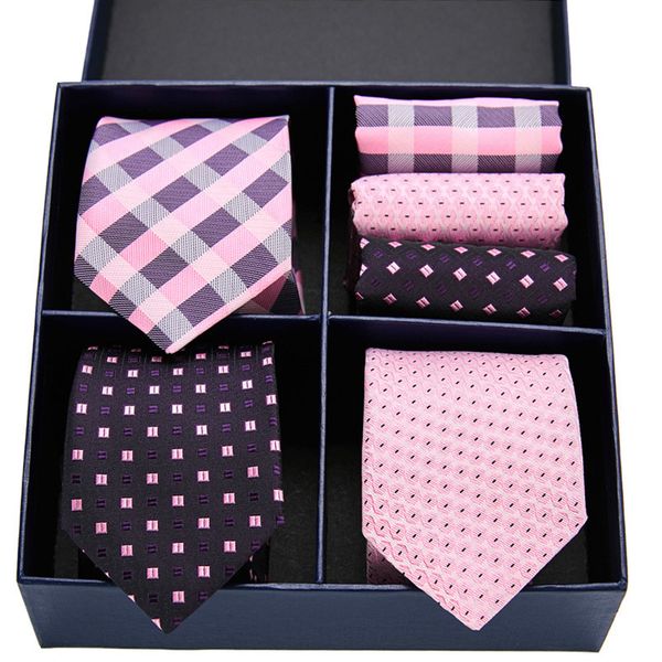 

bow ties gift box pack mens tie skinny pink palid silk classic jacquard woven long hanky set for men formal wedding party 230718, Black;gray