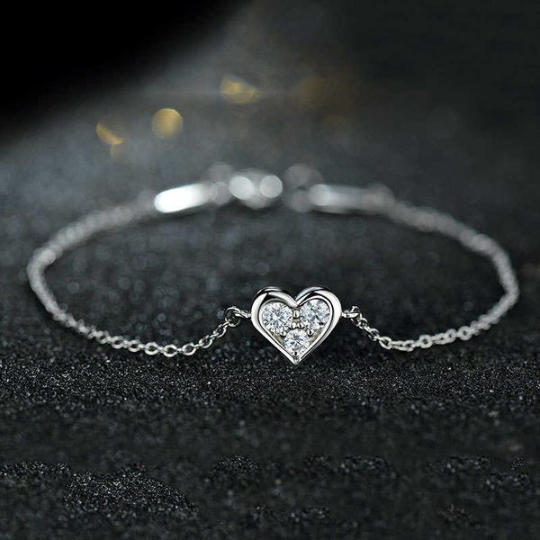 

high version s925 silver inlaid 5a zircon heart-shaped love bracelet tiffay the same japanese and korean fashion, Black