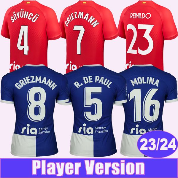 

2023 24 koke player version soccer jerseys griezmann memphis correa molina reinildo r.de paul home red and white away football shirts unifor, Black;yellow