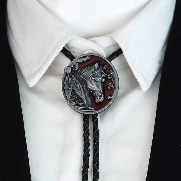

bolo ties fy dropshipping oval horse head decorative buckle design leather cord bolo tie fashion bow tie for men social place gifts hkd23071, Red