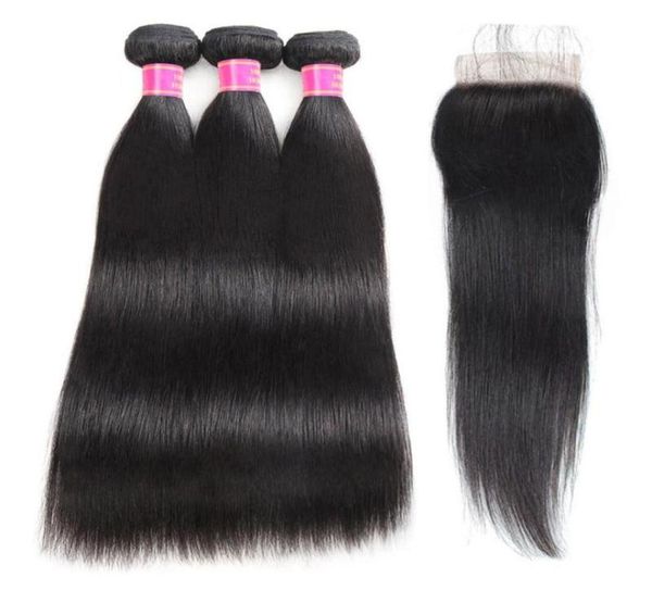 

whole good 9a mink brazilian peruvian malaysian virgin straight hair 3 bundles with 44 lace closure human hair bundles with c232079201551, Black