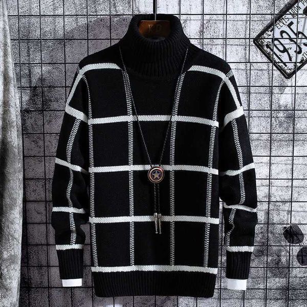

men's sweaters christmas sweater men clothes 2020 winter thick warm mens plaid sweaters fashion classic turtleneck men pullover warm pu, White;black