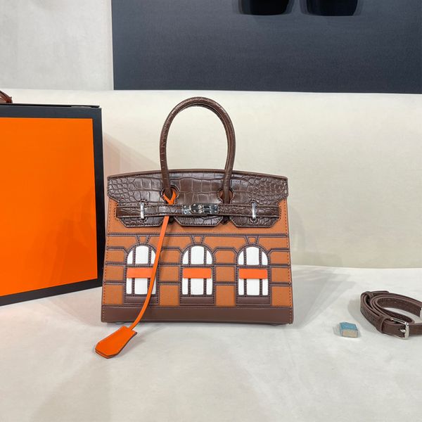 

small house totes bag women alligator shoulder cross body bags designer handbags fashion belt purse soft cowhide tote bottom rivet protectio