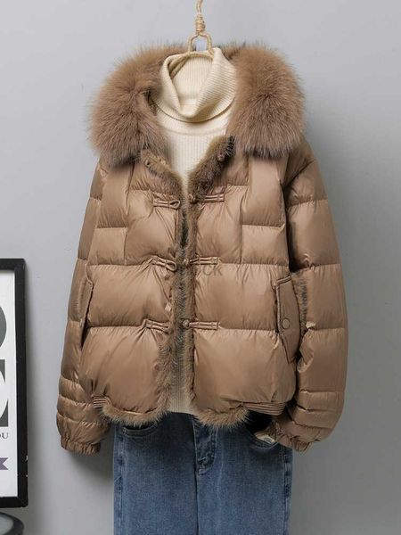 

women's down parkas winter women real fox fur collar 90% white duck down jacket ladies warm puffer coat female vintage button thick par, Black