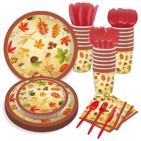

thanksgiving maple leaf paper plates party plates and napkins party supplie birthday set party dinnerware serves 8 guests for plates, napkin