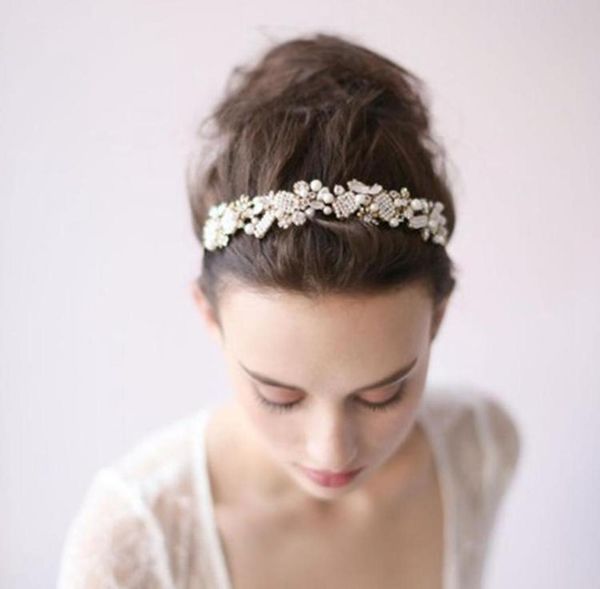 

elegant wedding tiaras beaded leaf cluster headband bridal headbands gold hair vine wedding headpiece bride hair accessories headp1864930, Silver