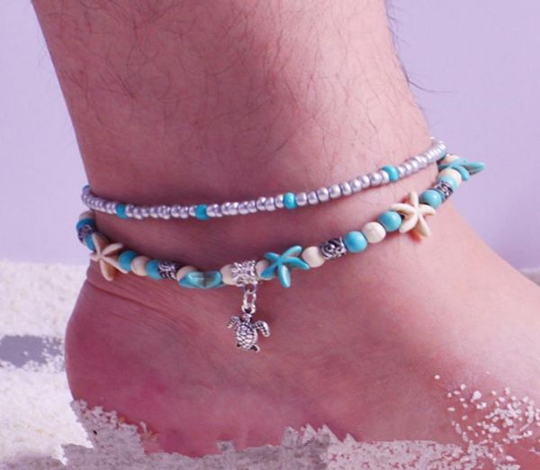 

layered beach anklets for women girls adjustable sea turtle anklets bracelets boho anklet foot jewelry9419983, Red;blue