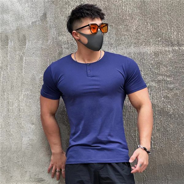 

men s t shirts men summer short sleeve fitness t shirt running sport gym muscle button collar workout casual clothing 230719, White;black