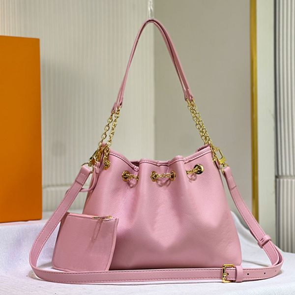 

women's bucket bag string handbag purse chian shoulder bags classic colorful letter printing cowhide genuine leather whith wallet clutc