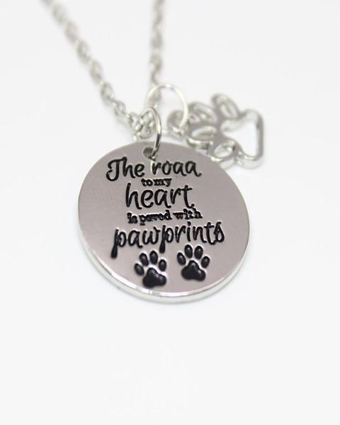 

12pcs the road to my heart is paved with pawprints dog paw print charms pendant necklace for dog lover jewelry gift5182754, Silver