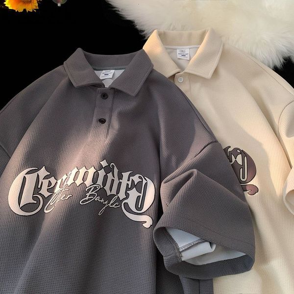 

men's t-shirts retro waffle letter printed men's and women's graphic t-shirt summer loose polo shirt couple short sleeve t-sh, White;black