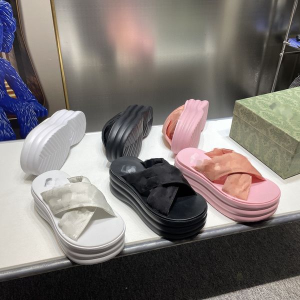 

cross straps platform slippers interlocking g pillow padded sandals beach thick bottom slipper luxury designer g alphabet two lady high heel, Black