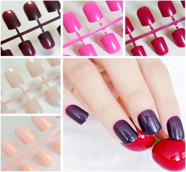 

bright candy artificial fake nails short false fingernails for design diy full cover tips manicure tool6649286, Red;gold