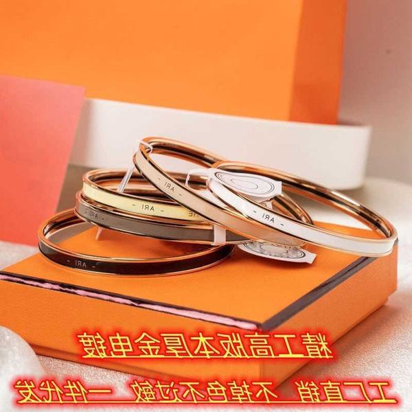 

luxury hrems bangle online store original high edition s925 sterling silver new enamel narrow men's and women's bracelet with gift, Black