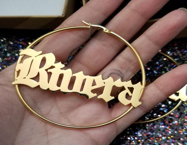 

customized jewelry gothic old english name earring personalized letters small and big hoop earrings women rose gold accessories6594566, Golden;silver