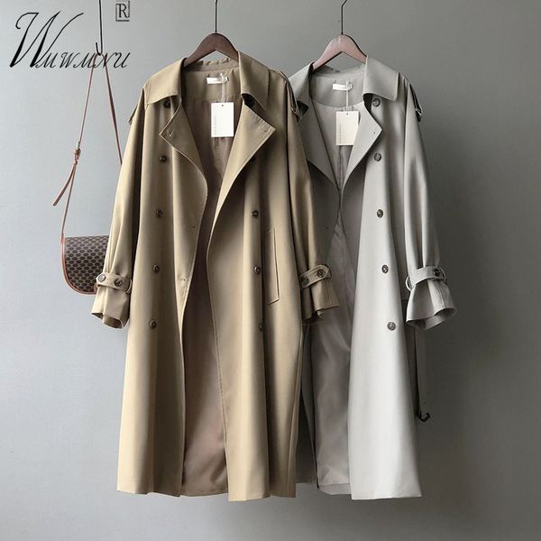 

men's hoodies sweatshirts classic khaki long trench coat oversize korean fashion belt windbreaker fall spring overcoat double breasted, Black