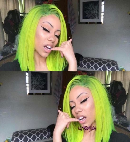 

9a side part brazilian full short lace front wigs fluorescent green synthetic bob wig for women blondebluepink red5280700, Black
