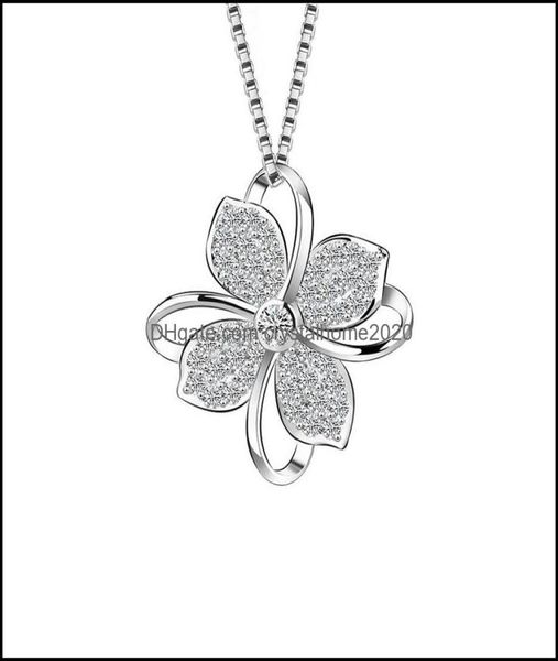 

pendant necklaces four leaf clover choker necklace jewelry flower 925 sier pendants chain birthday gift for women drop delivery ot8109921, Silver
