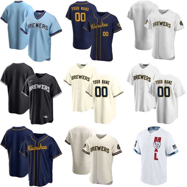 

2023 new custom jersey milwaukee''brewers''mens women youth 22 christian yelich 8 ryan braun 39 corbin burnes 6 lorenzo, Blue;black
