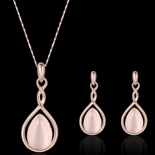 

newne cklace earring set for boho jewelry arrival pink opal necklace earrings and ring jewelry set natural gem stone water drop wo4386212, Silver