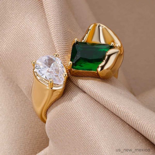 

band rings zircon water drop rings for women adjustable stainless steel ring vintage couple wedding jewelry mujer r230719, Silver