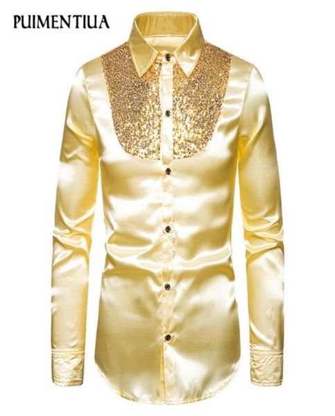 

puimentiua sequin shirt men wedding groom dress long sleeve shirts mens nightclub disco dance party prom custyme fashion 20206215782, White;black