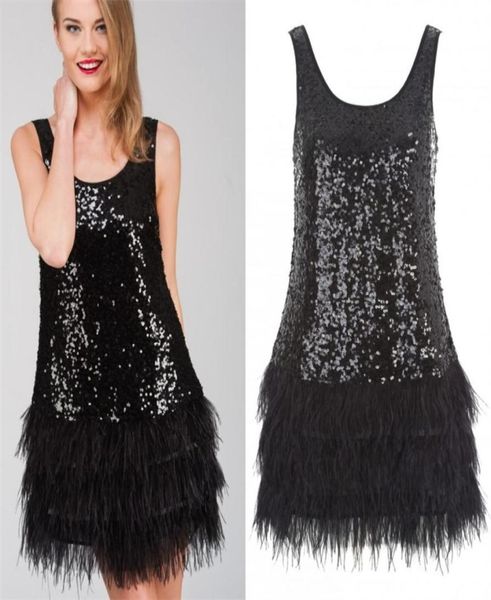 

fashion little black feather sequined bodycon dress short cocktail party dresses scoop neck mini formal prom gowns real po9856241