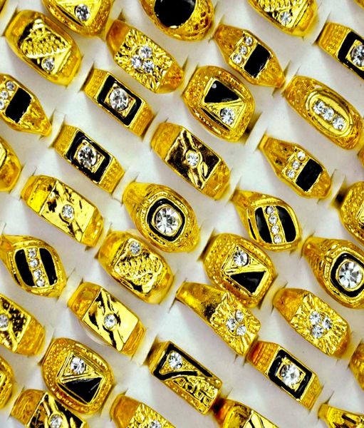 

fashion jewelry men039s gold color enamel rhinestone rings whole mixed lots party drop lr40478745368, Golden;silver