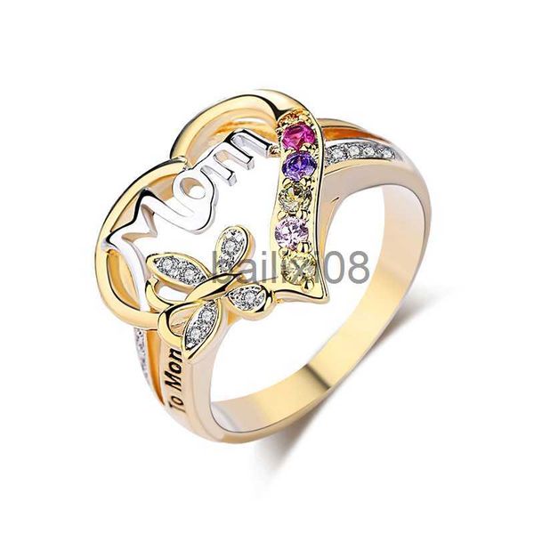 

band rings exquisite hollow love heart rings for mom colorful crystal rhinestone butterfly ring mother's day gift jewelry j230719, Silver