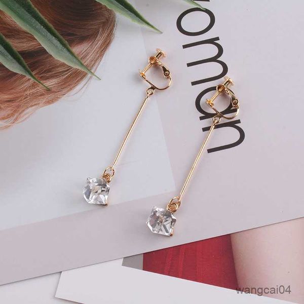 

charm fashion bride color long crystal clip earrings without for women elegant vintage style clip on earrings r230719, Golden