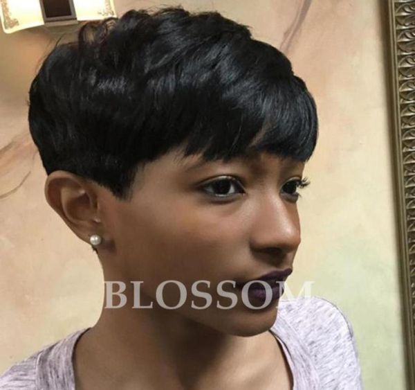 

cut human hair wigs pixie half hairstyles full lacelace front wigs short hair brazilian 100 virgin human hair wigs for black wome89917886, Black;brown