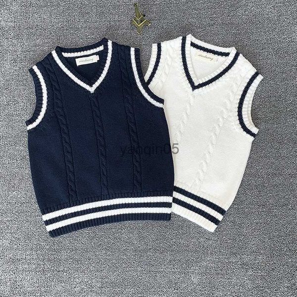 

pullover student school wear toddler baby boys girls sweater vests big kids teens children's pullover knitted wear winter clothes hkd23, Blue
