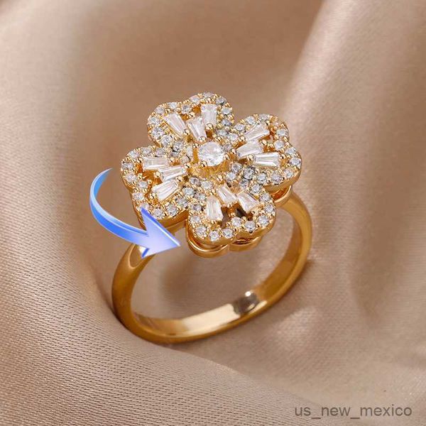 

band rings rotating anxiety rings for women gold color adjustable stainless steel wedding ring jewelry gift r230804, Silver