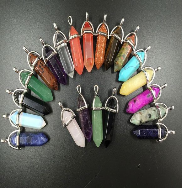 

crystal point necklace natural mixed gems stones hexagonal crystal pointed reiki chakra necklaces earrings pendant beads jewelry p8173471, Silver